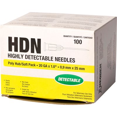 HIGHLY DETECTABLE NEEDLES 20G X 1" (100/PK)